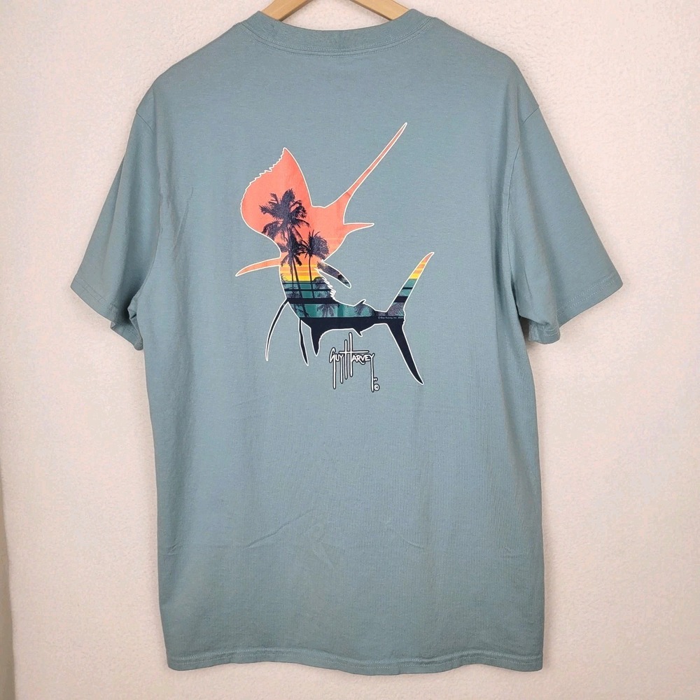 Guy Harvey Men's Sunset Silhouette OG Short Sleeve T-Shirt XL Coastal Surf Vibes